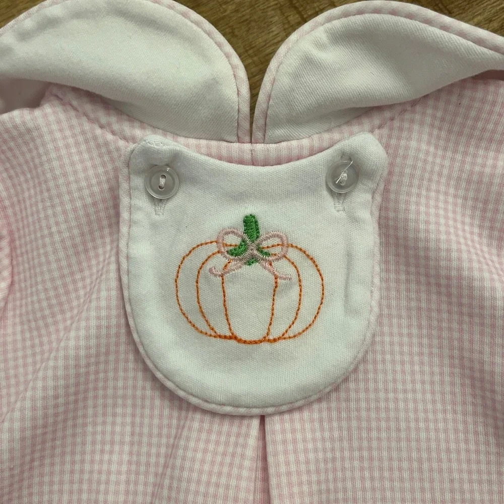 Lullaby Set Bubble‎ Romper Baby Girl 6M Pink Gingham Pumpkin Embroidered Collar